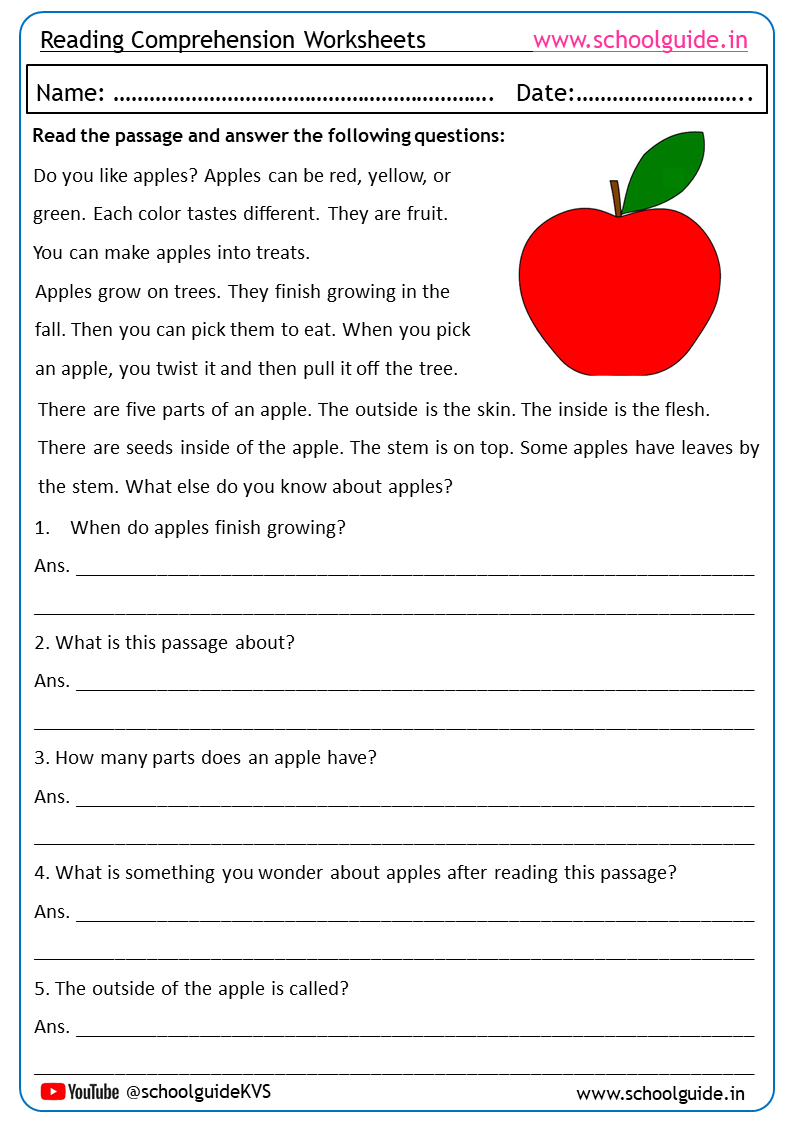 Free Printable Reading Comprehension Worksheets