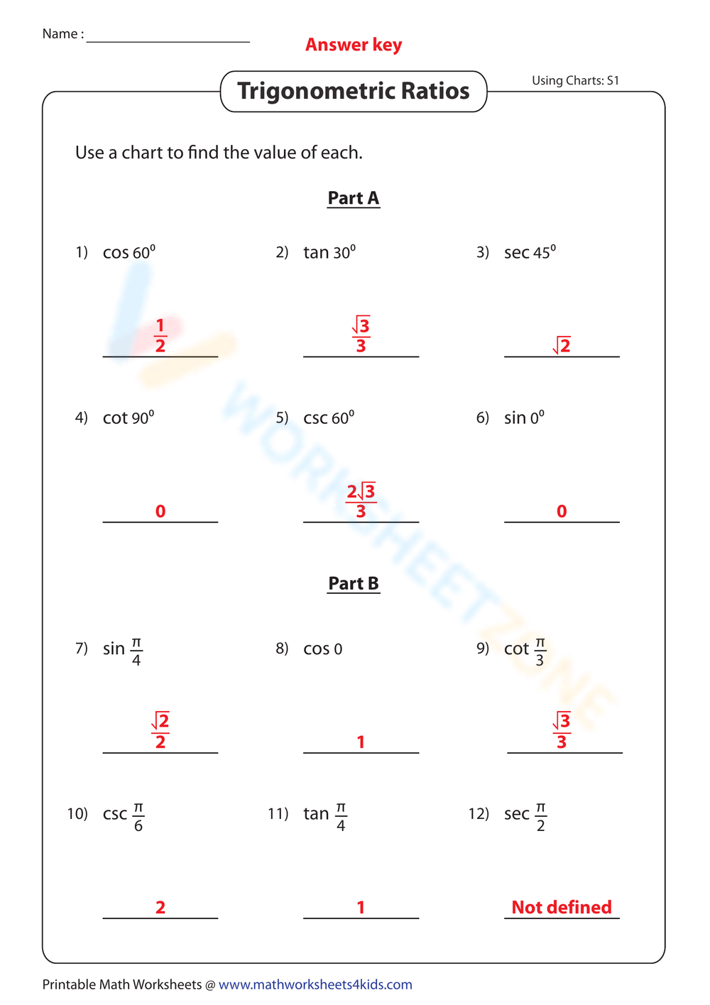 trigonometric ratios worksheet with answers pdf