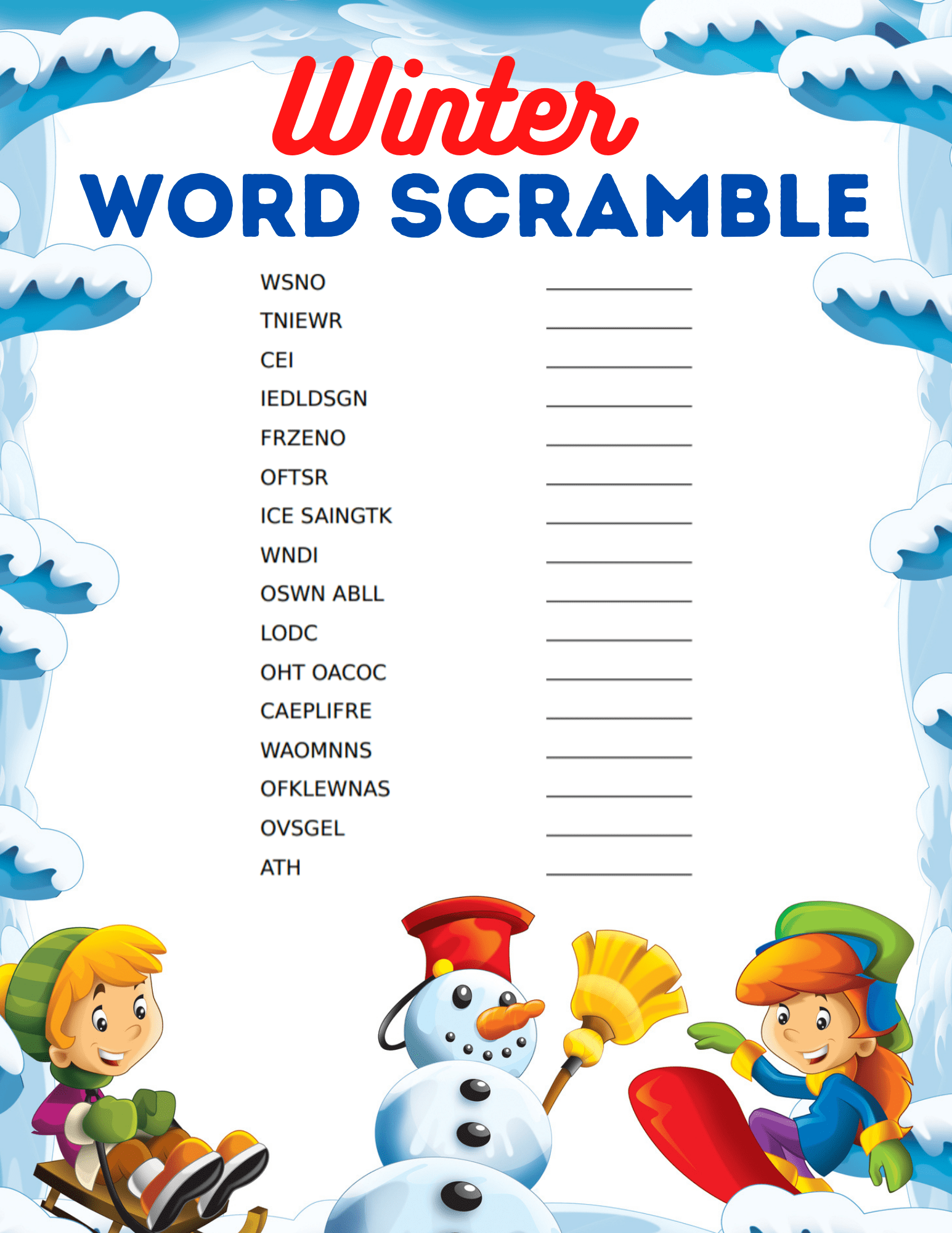 winter word scramble