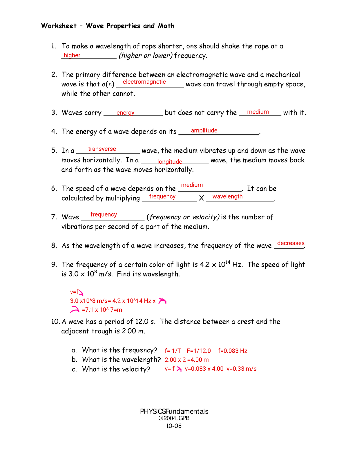 wave characteristics worksheet conceptual physics answers wave characteristics worksheet conceptual physics answers