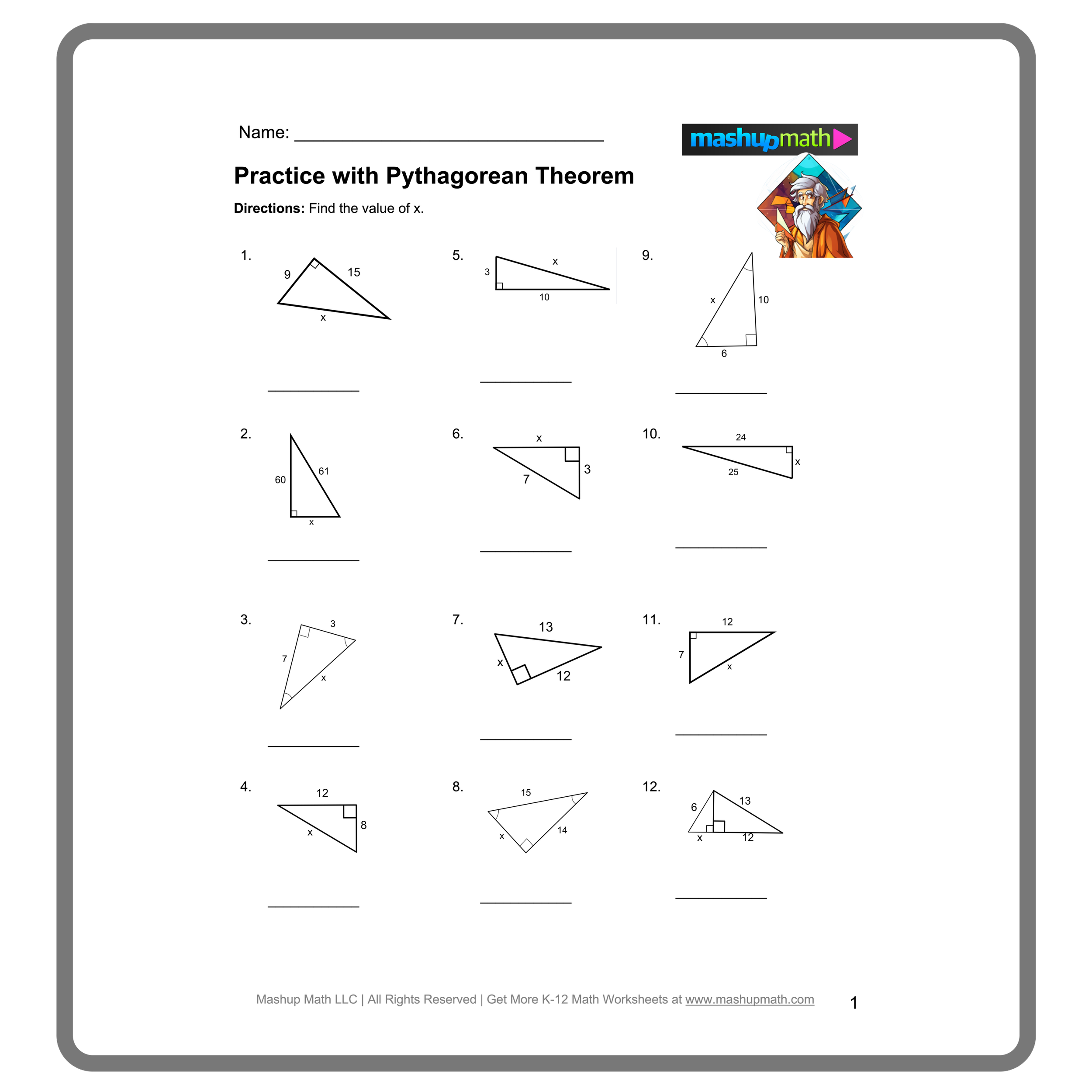 worksheet on pythagorean theorem with answers