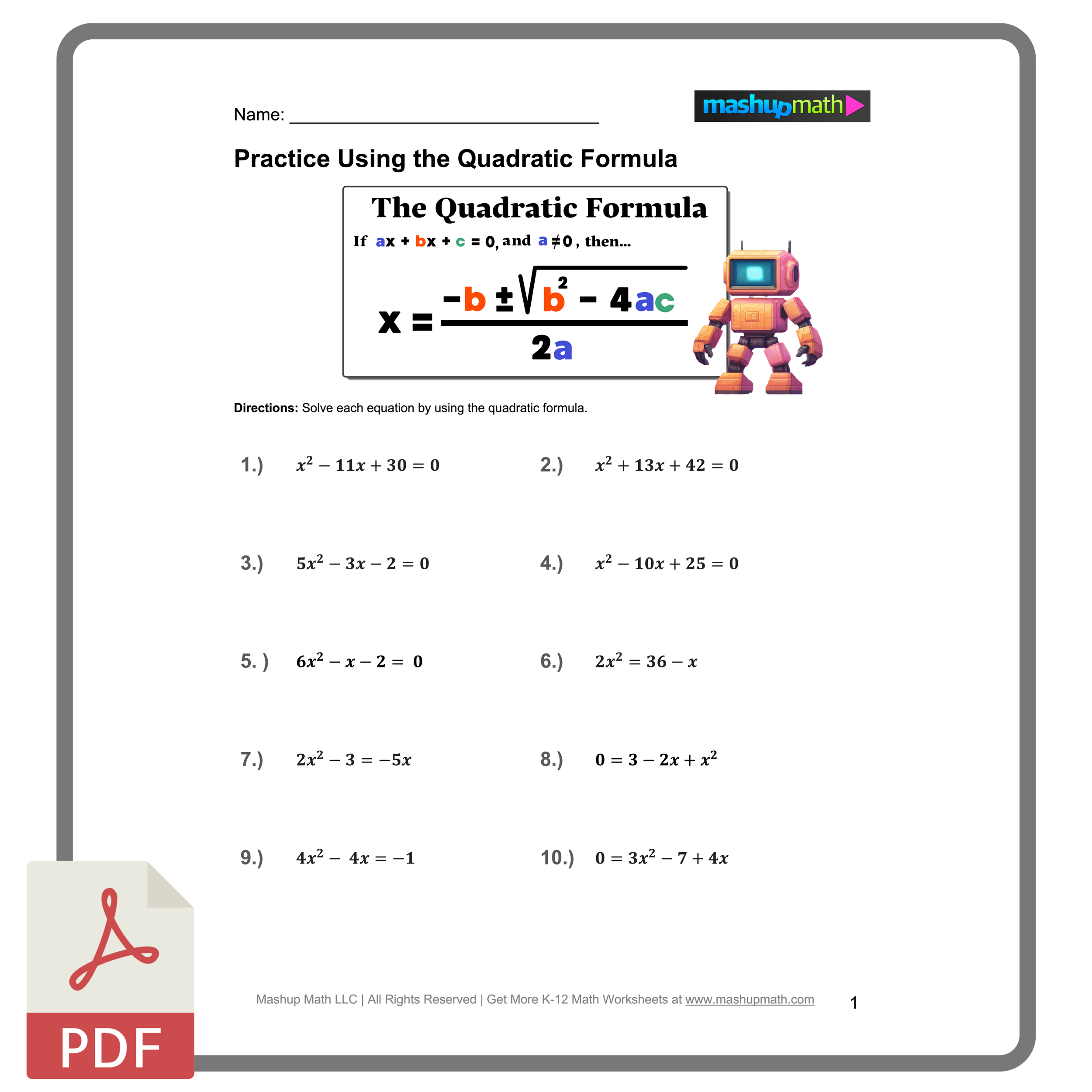 Free Quadratic Formula Worksheets Printable With Answers Mashup Math Free Quadratic Formula Worksheets Printable With Answers Mashup Math