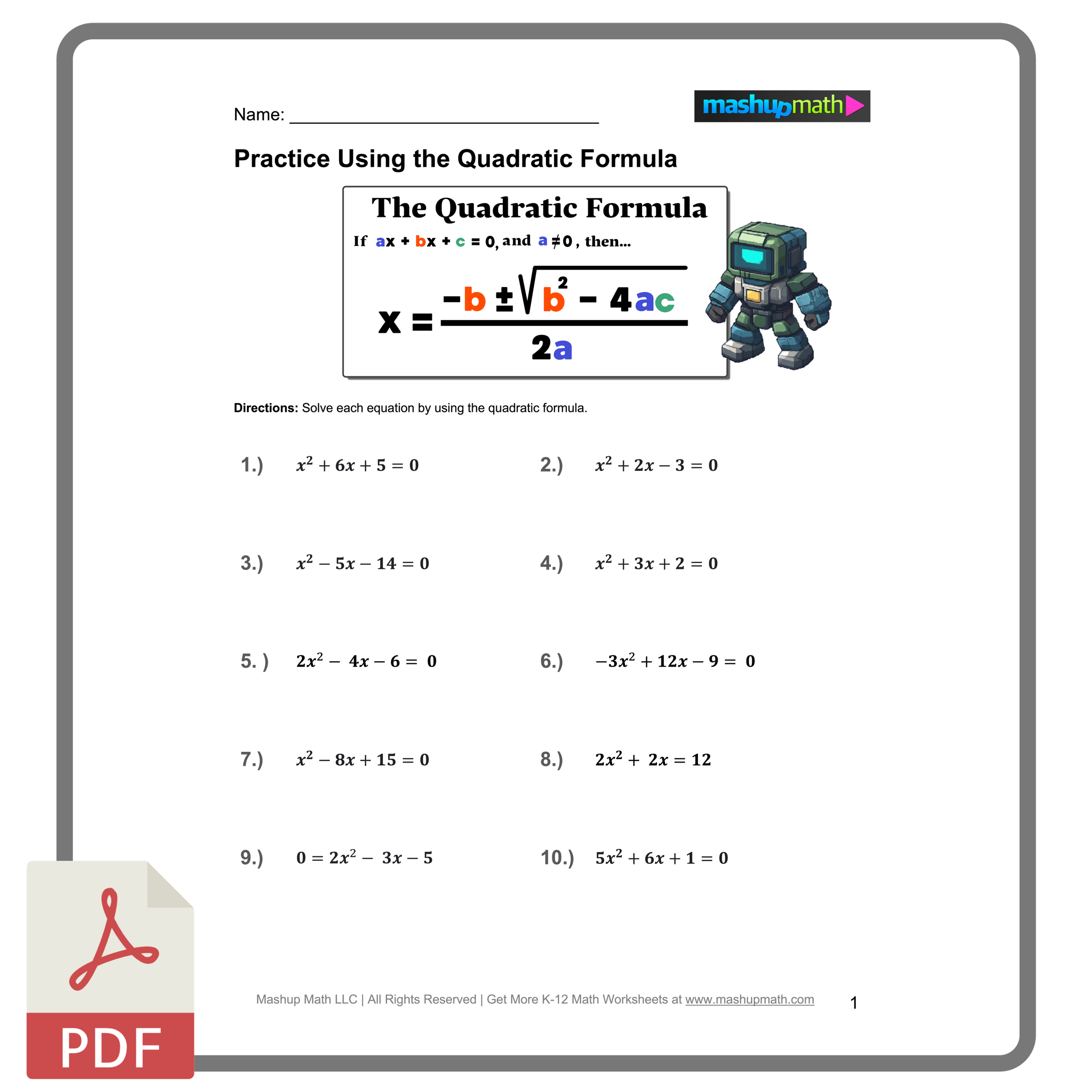 Free Quadratic Formula Worksheets Printable With Answers Mashup Math Free Quadratic Formula Worksheets Printable With Answers Mashup Math