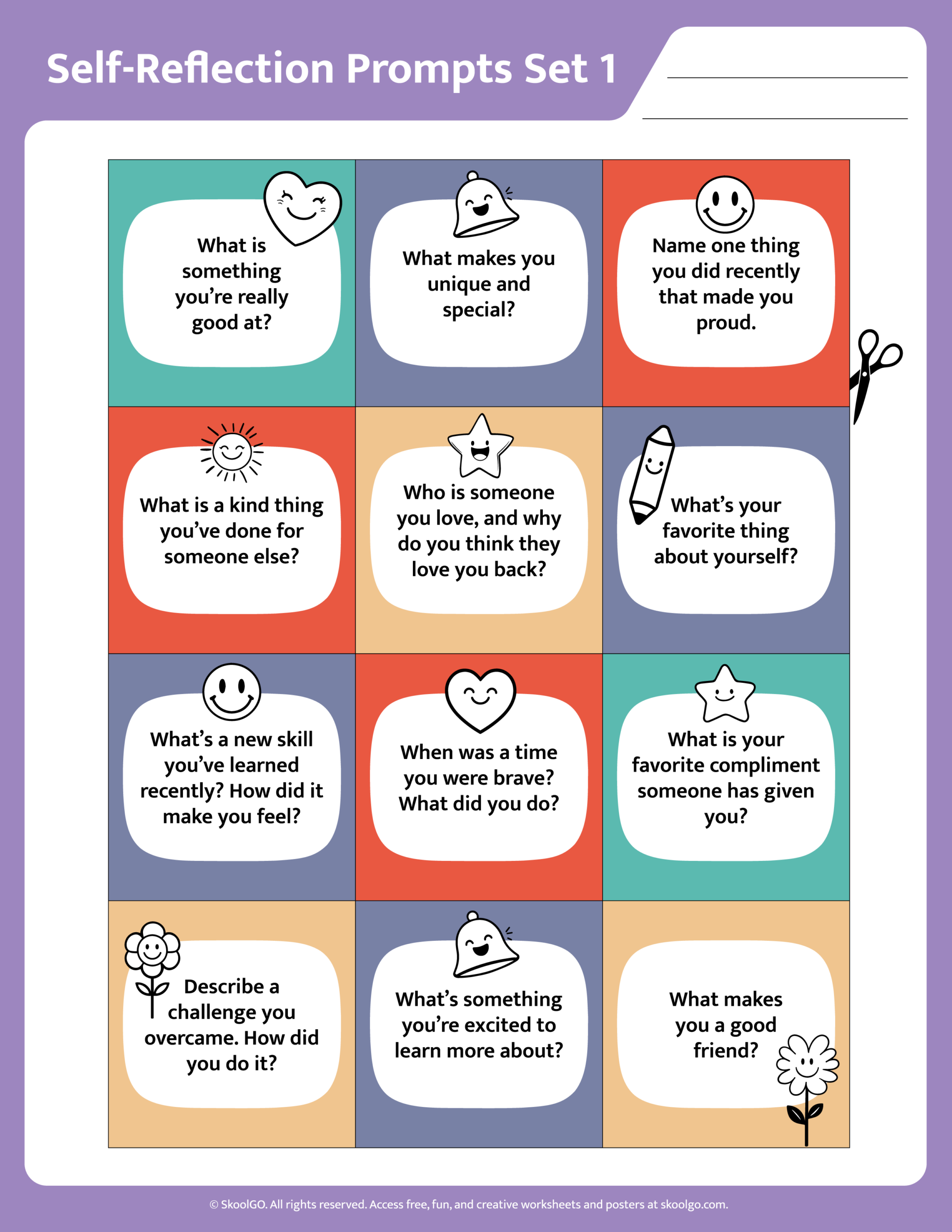 Free Self Reflection Worksheet For Kids Set 1 SKOOLGO