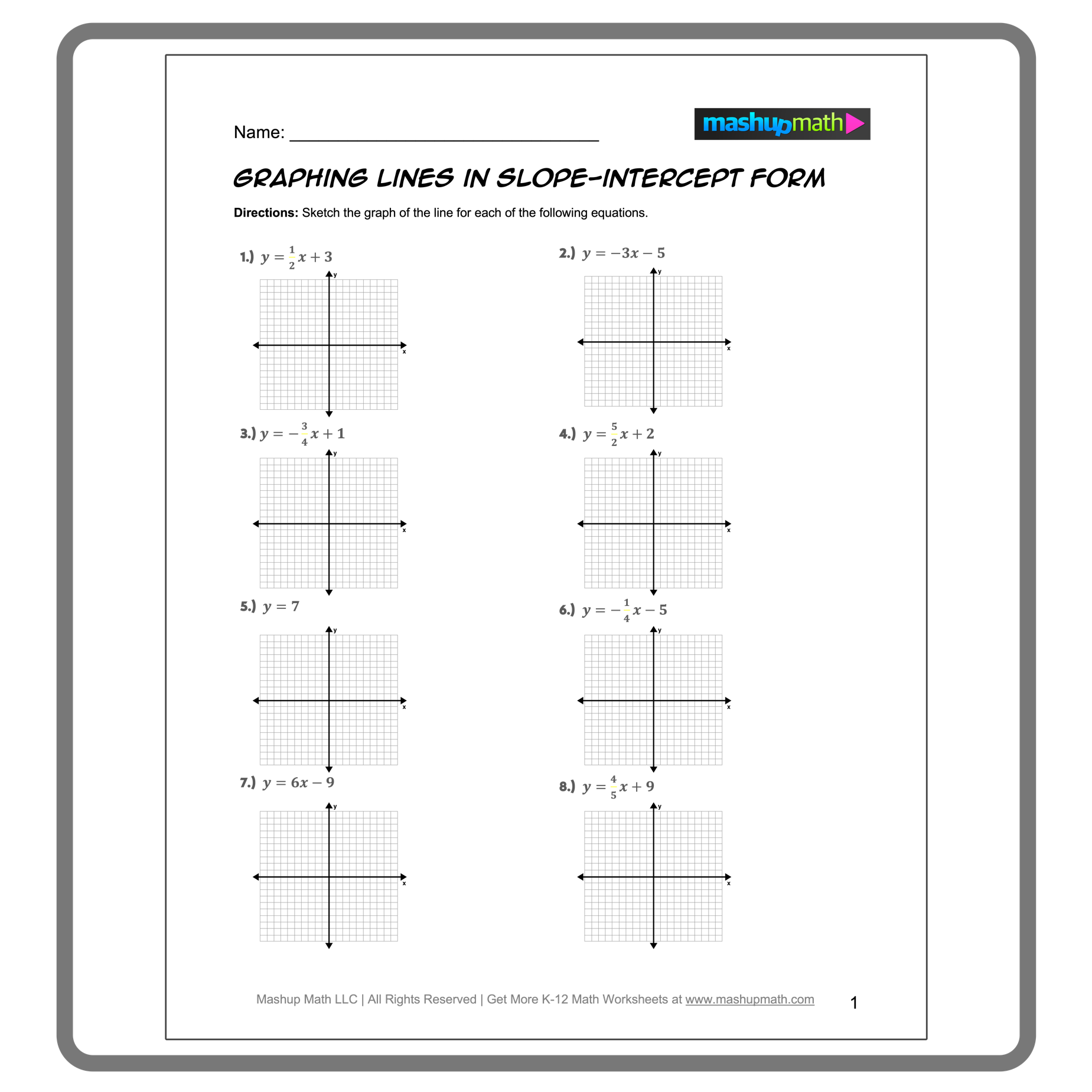 graph linear equations worksheet pdf