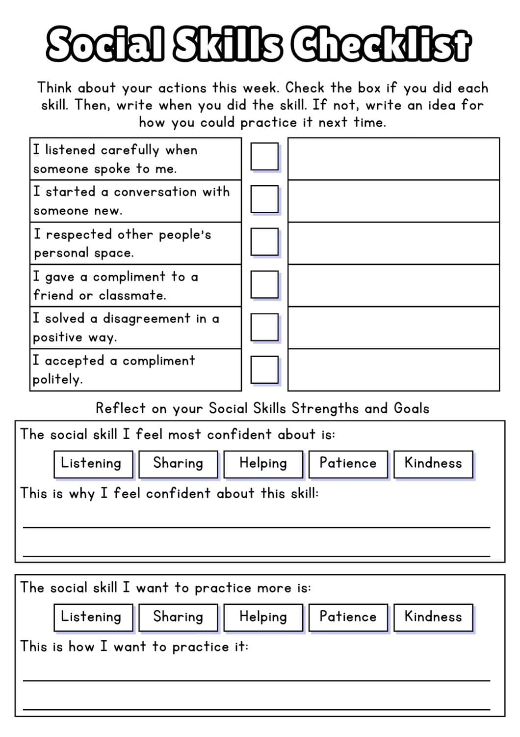 Free Social Skills Worksheets 2026 Free Social Skills Worksheets 2026