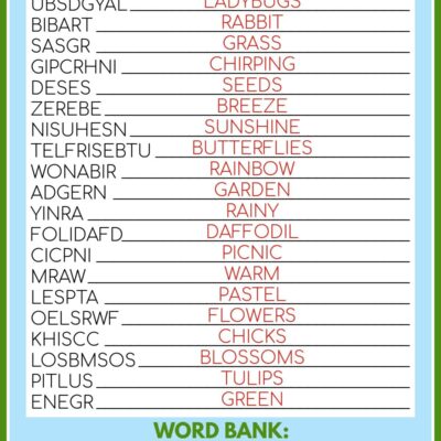 Free Spring Printable Spring Word Scramble With Answers