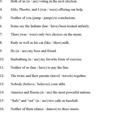 Free Subject Verb Agreement Worksheets Doc 29KB 3 Page s Page 2