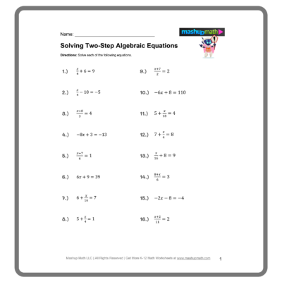 Free Two Step Equations Worksheets Mashup Math