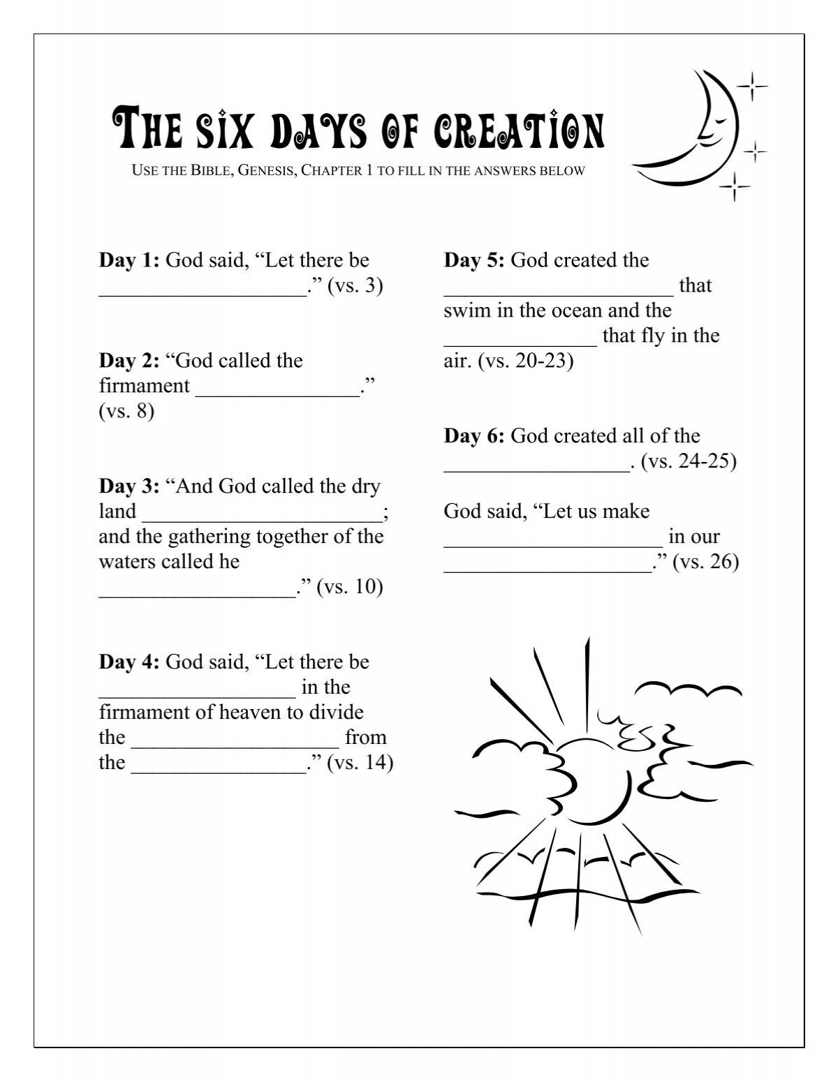 Free Worksheet On The Creation From Www SugarDoodle