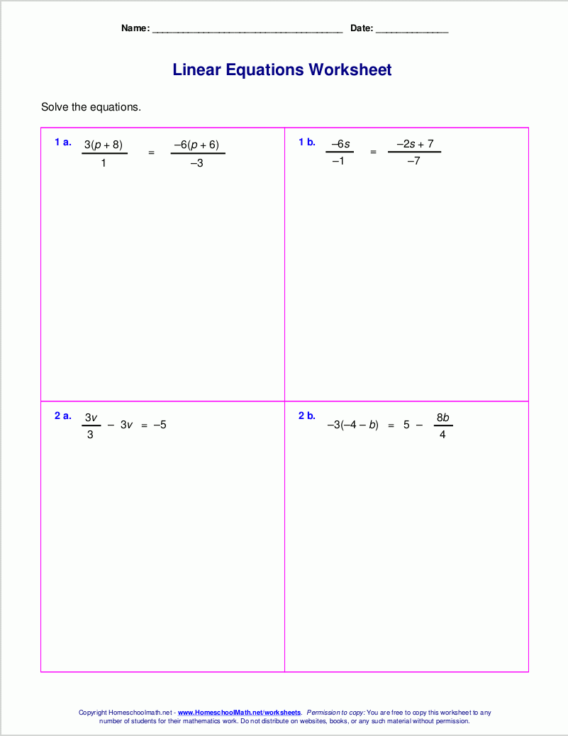 linear equations worksheet pdf