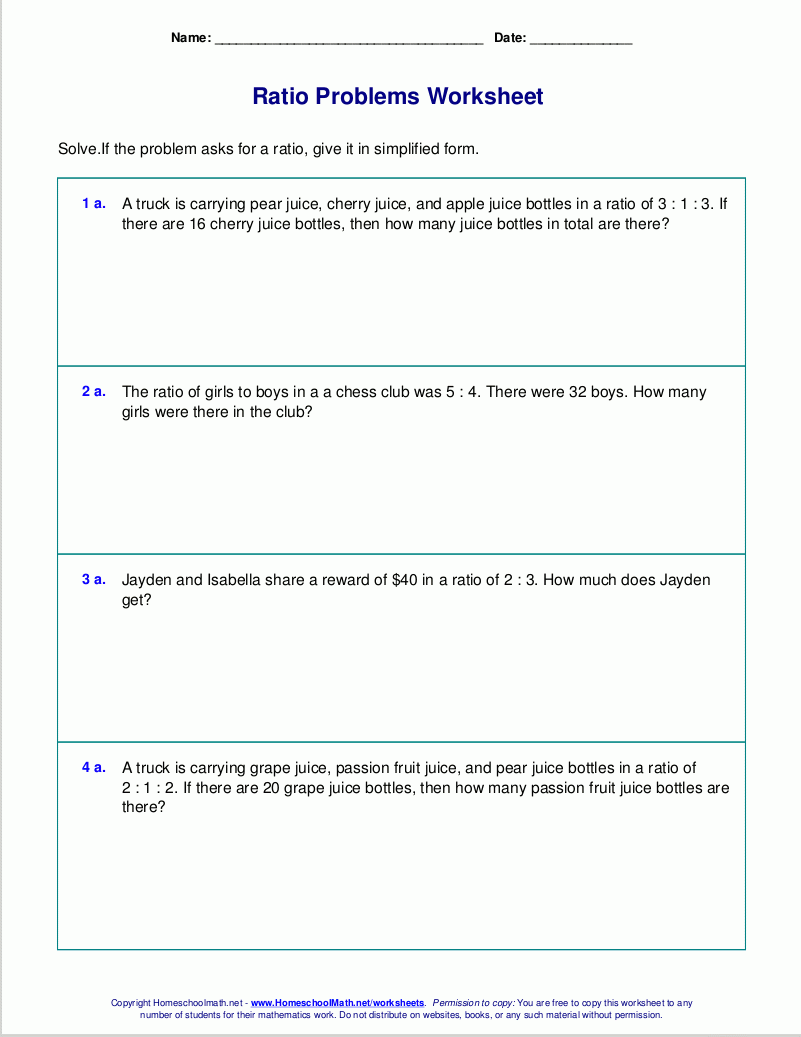 Free Worksheets For Ratio Word Problems Worksheets Library
