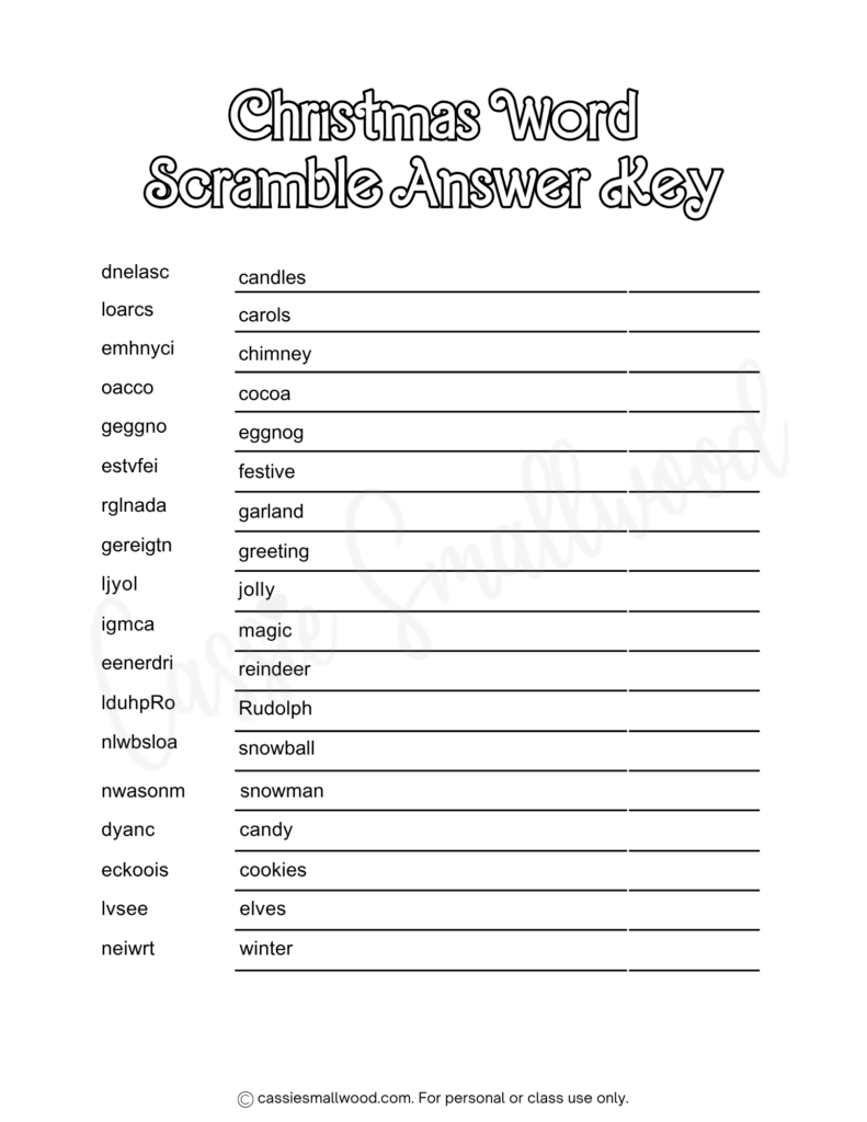 FUN Christmas Word Scrambles With Answers Cassie Smallwood FUN Christmas Word Scrambles With Answers Cassie Smallwood