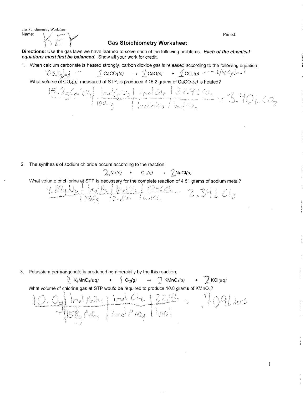 Gas Law Stoichiometry Worksheet Answer Key Exercises Chemistry Docsity Gas Law Stoichiometry Worksheet Answer Key Exercises Chemistry Docsity