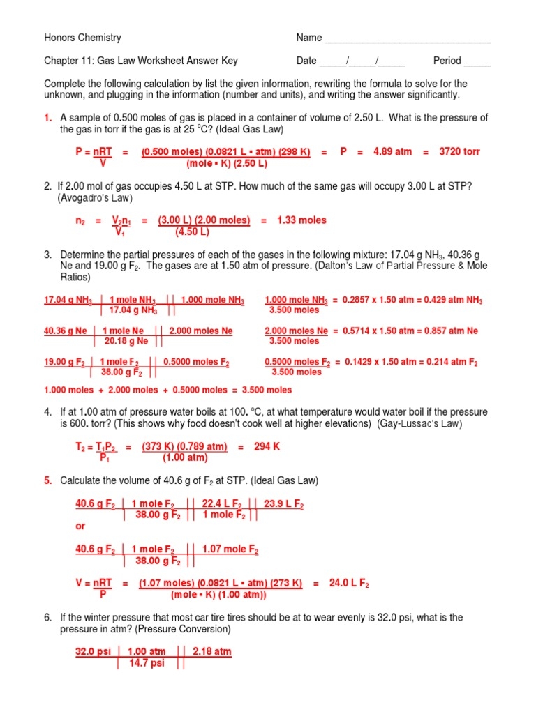 Gas Laws Worksheet III Answer Key 11 12 PDF Gases Mole Unit Worksheets Library