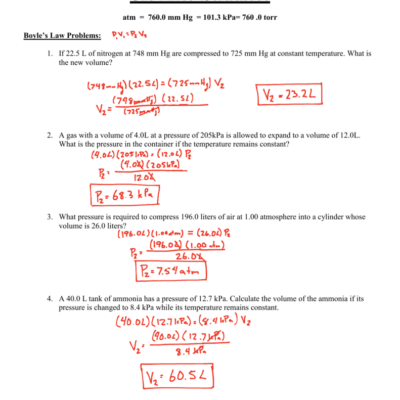 Gas Laws Worksheet Practice Problems Solutions