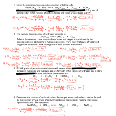 Gas Stoichiometry Worksheet Problems And Solutions