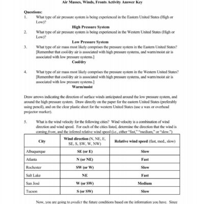 Geology 103 Air Masses Winds Fronts Activity Answer Key