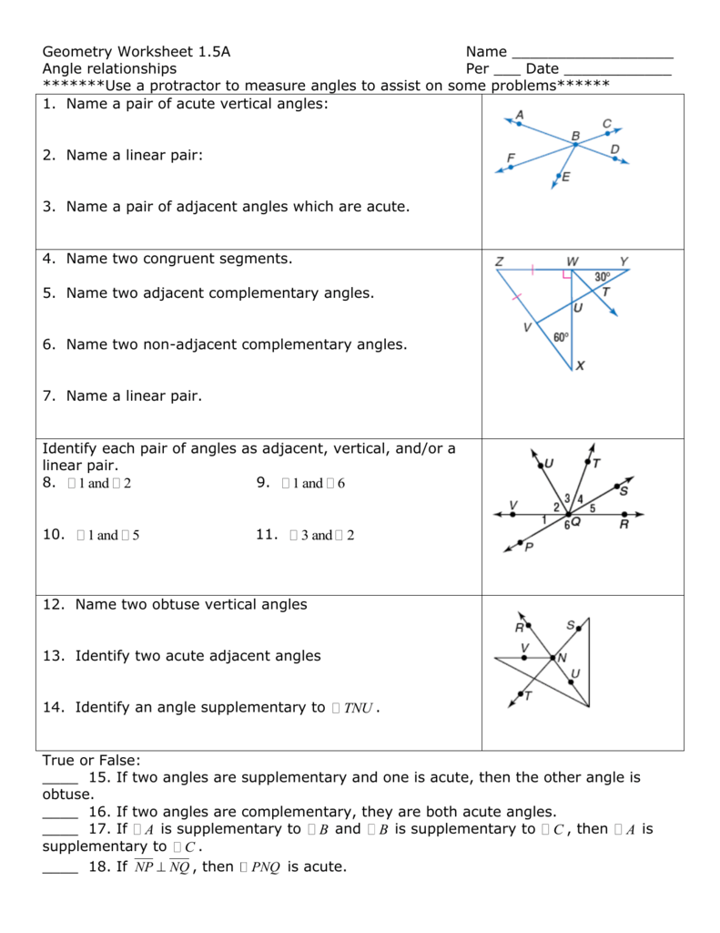 Geometry Angle Relationships Worksheet