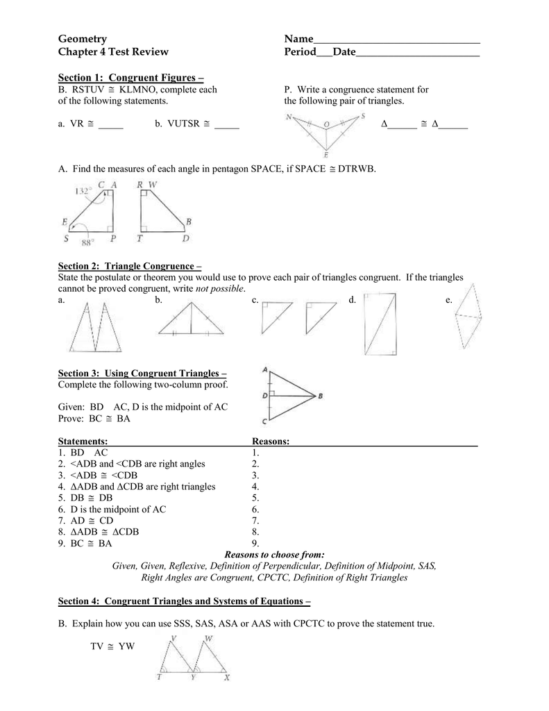Geometry Chapter 4 Test Review Geometry Chapter 4 Test Review