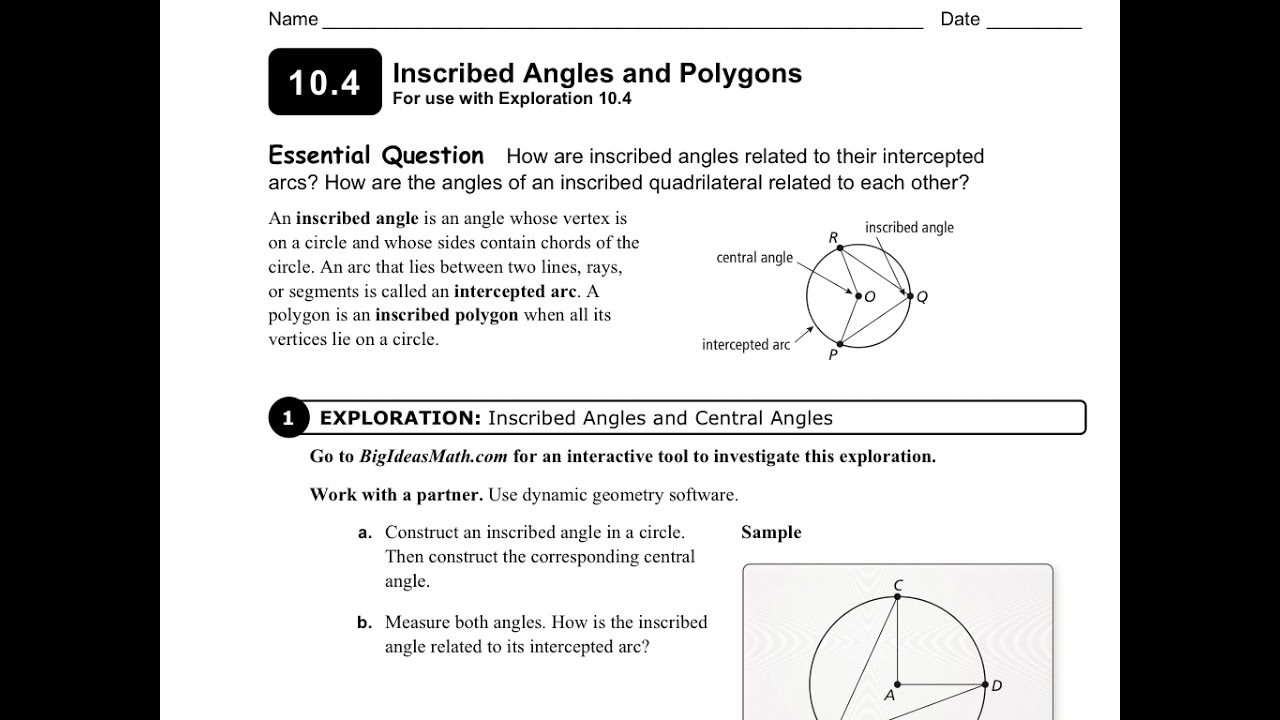 Geometry Lesson 10 4 Inscribed Angles YouTube Geometry Lesson 10 4 Inscribed Angles YouTube
