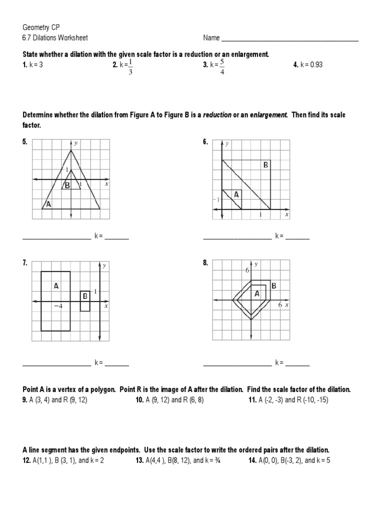 Geometry Worksheet Dilations Using Center 0 0 Worksheets Library