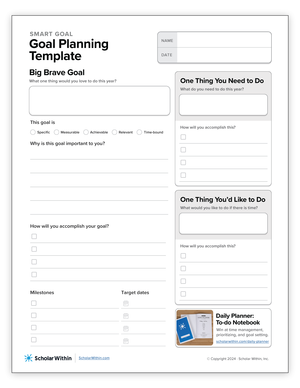 Goal Planning For The New School Year Printable Template Goal Planning For The New School Year Printable Template