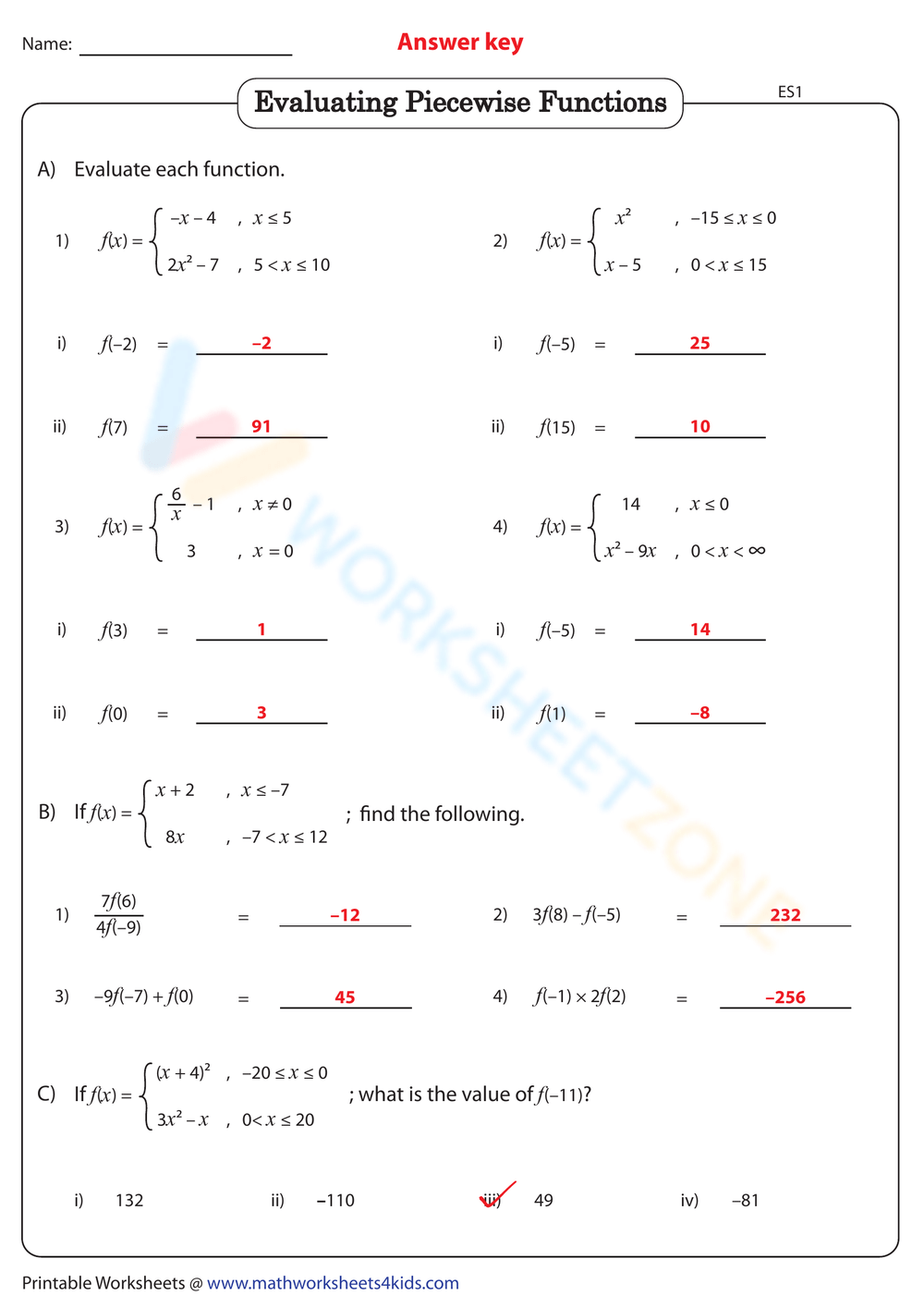 evaluate functions worksheet pdf