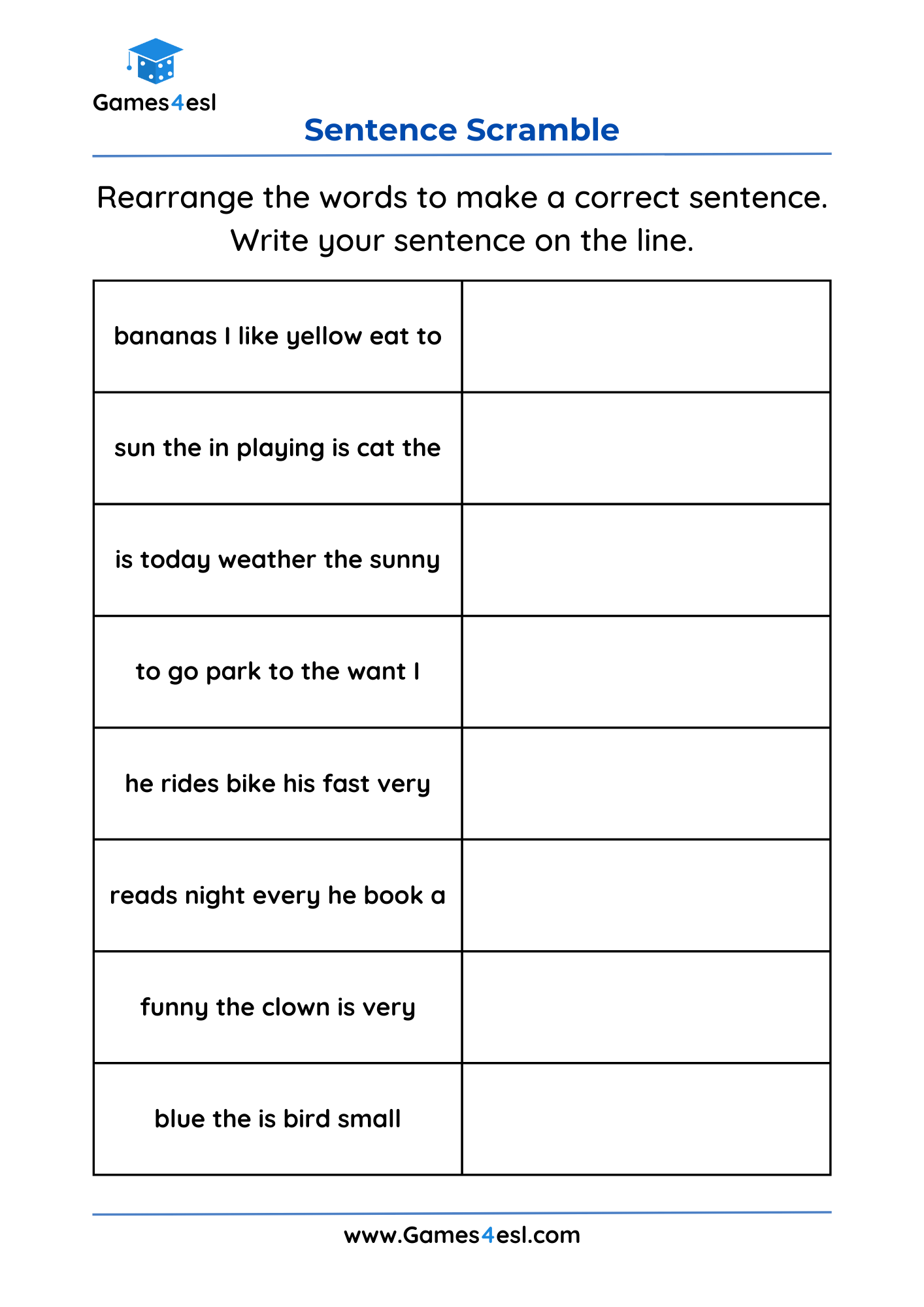 Grade 2 Sentence Worksheets Games4esl