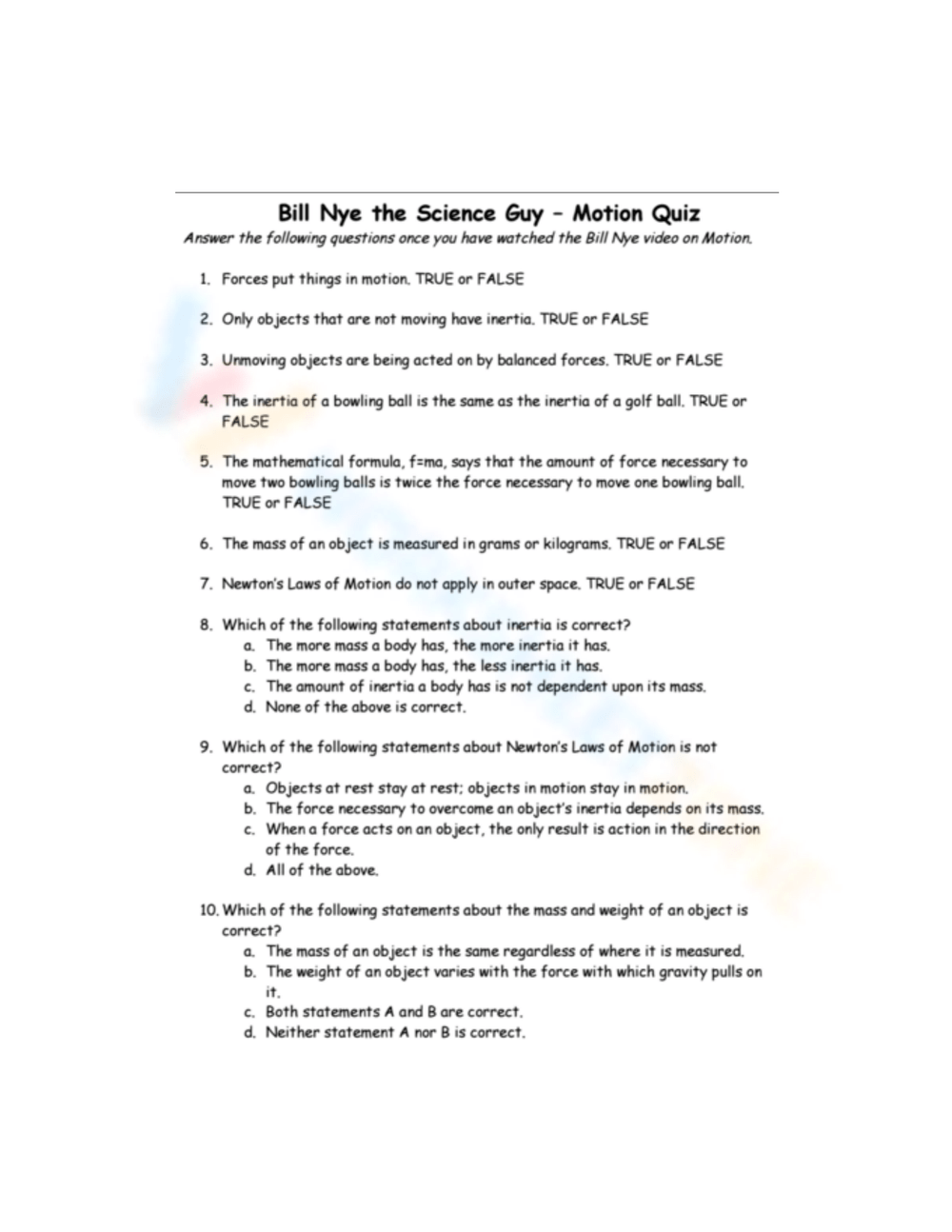 Grade 3 Bill Nye Motion Worksheets 2024 Worksheets Library