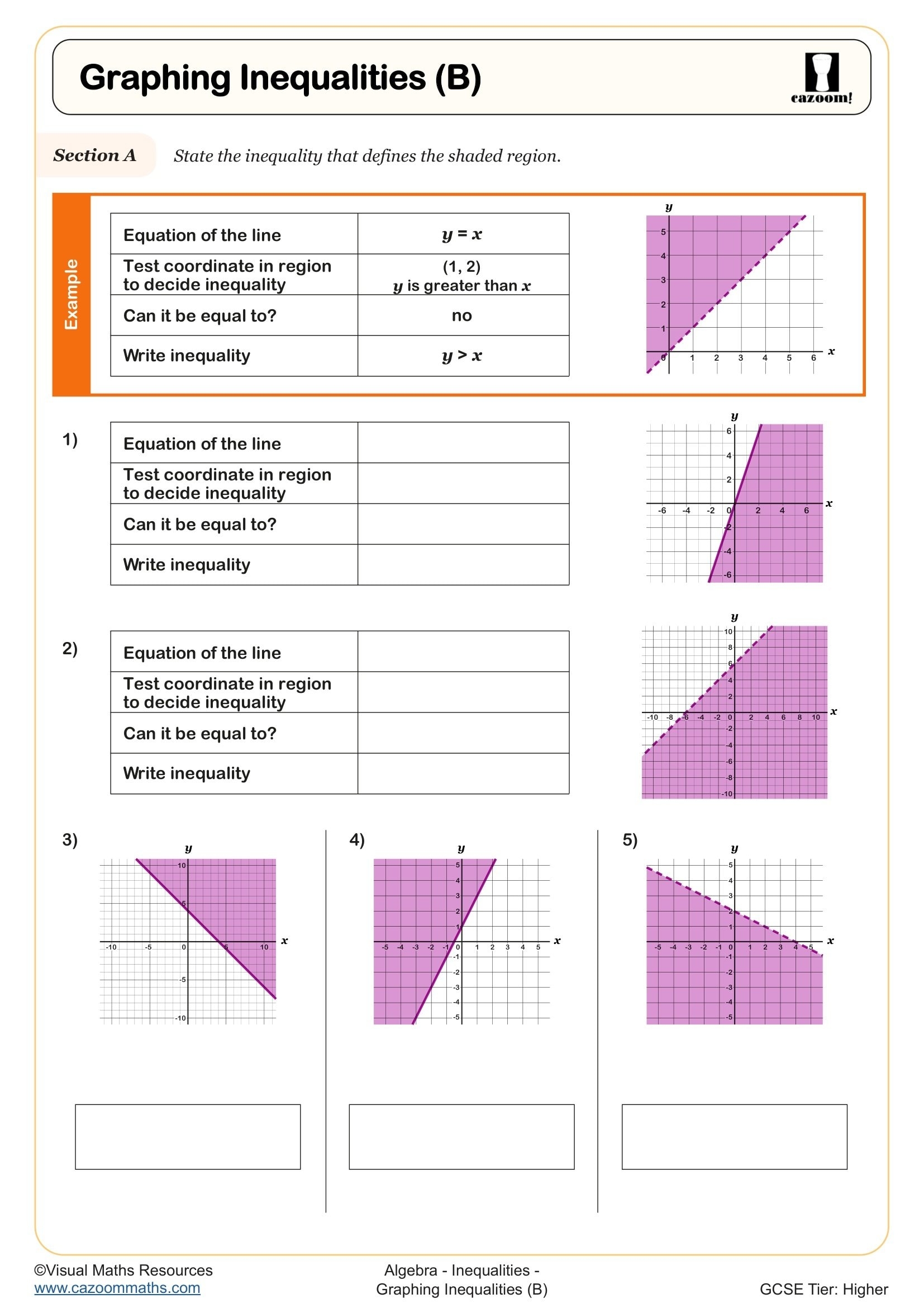 Graphing Inequalities B Worksheet Printable PDF Year 10 And Year 11 Algebra Worksheet Graphing Inequalities B Worksheet Printable PDF Year 10 And Year 11 Algebra Worksheet