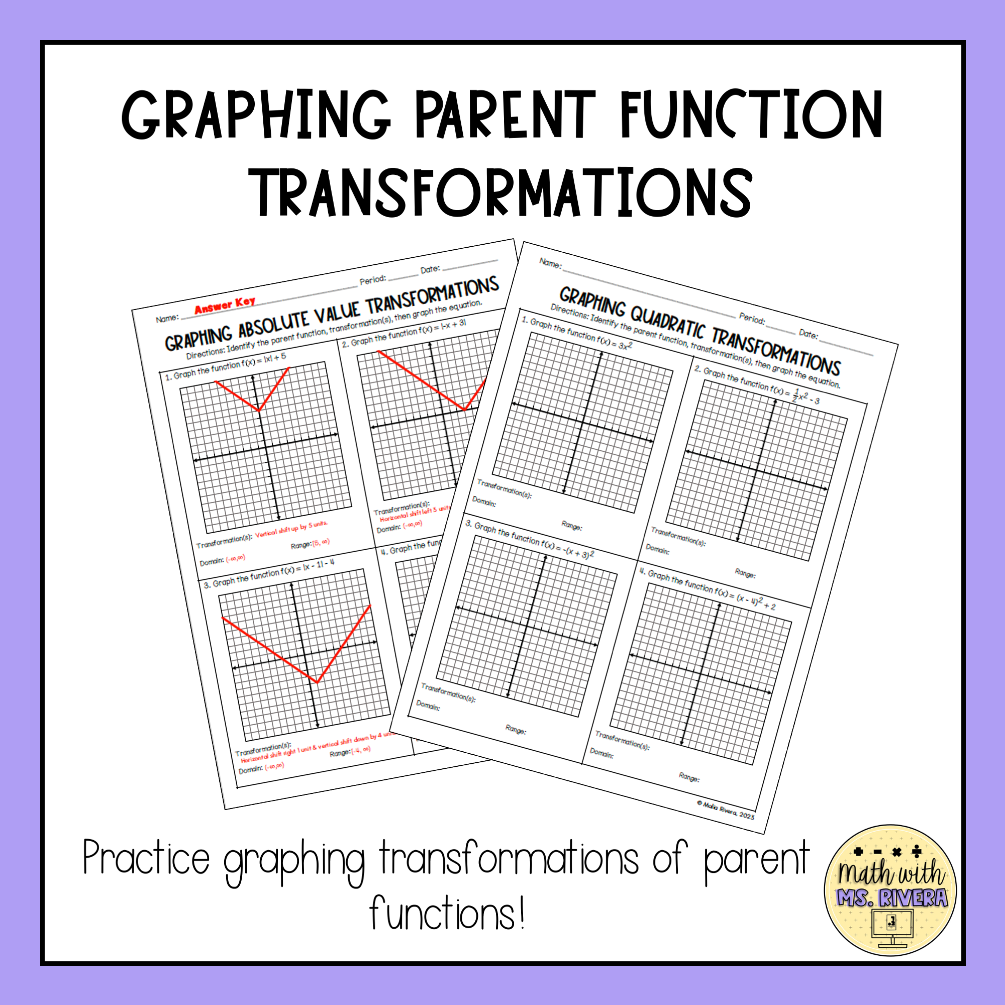Graphing Parent Function Transformations Worksheets Made By Teachers