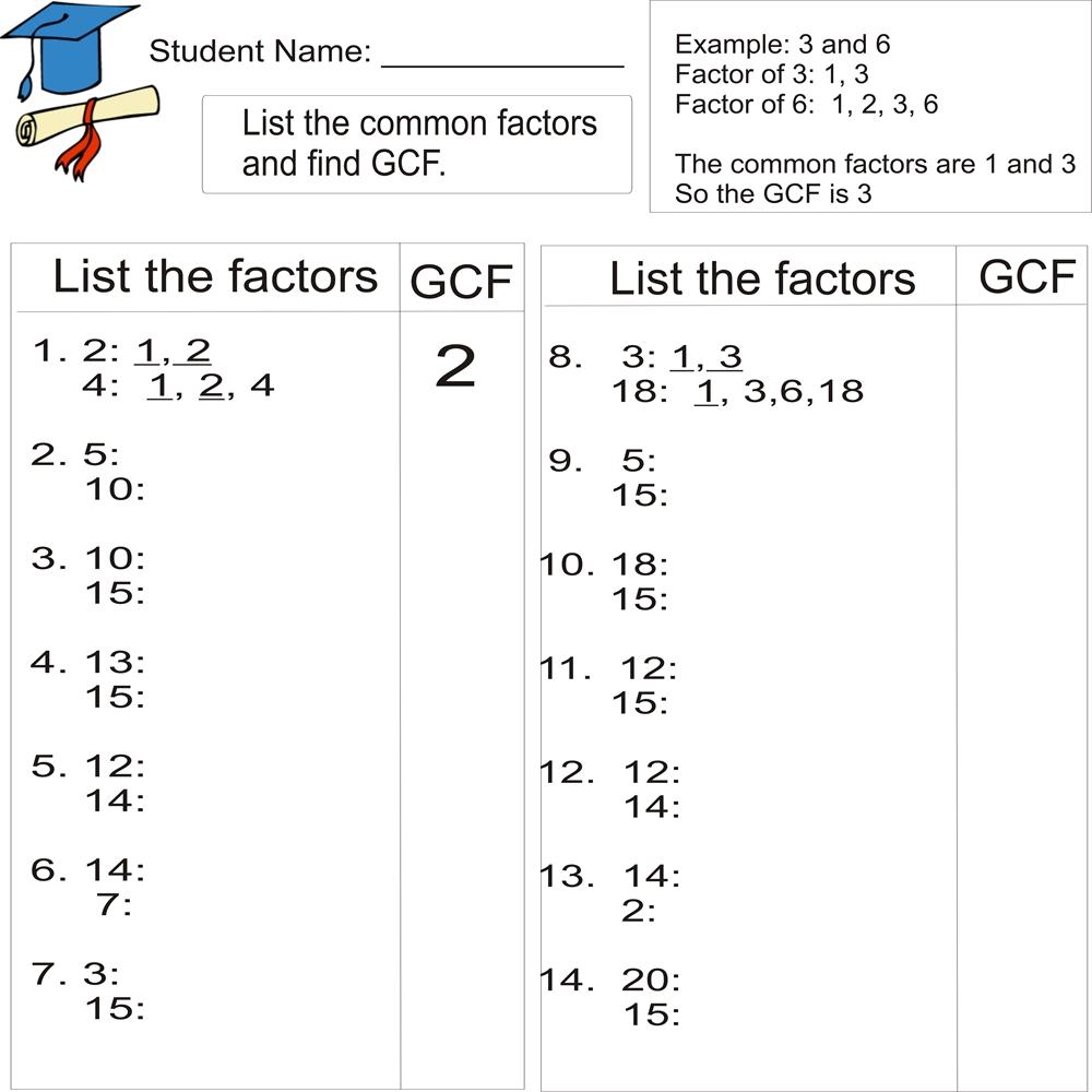 greatest common factor worksheet pdf