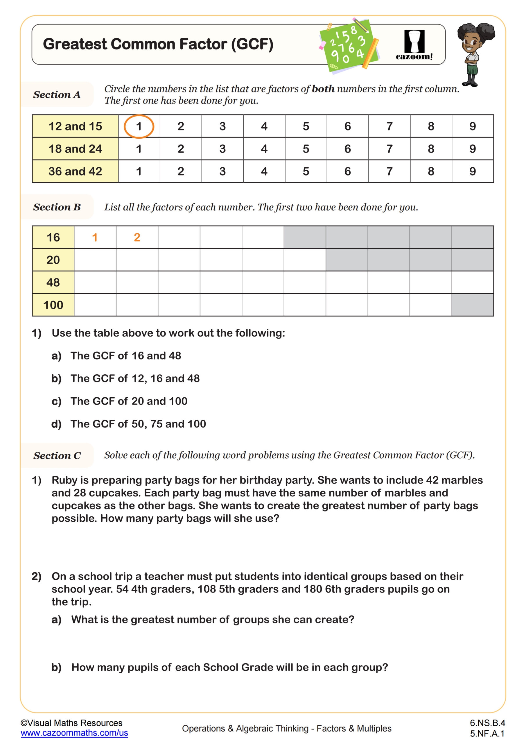 Greatest Common Factor GCF Worksheet PDF Printable Operations Algebraic Thinking Worksheet Cazoom Math Greatest Common Factor GCF Worksheet PDF Printable Operations Algebraic Thinking Worksheet Cazoom Math