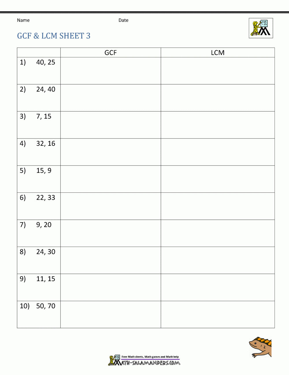 Greatest Common Factor Worksheet Page Greatest Common Factor Worksheet Page