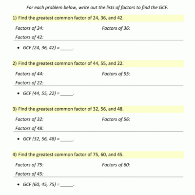 Greatest Common Factor Worksheet Page