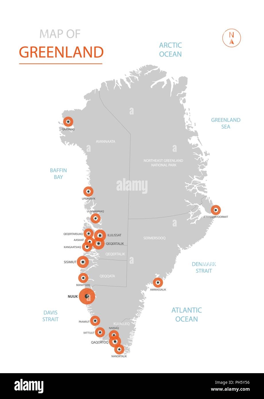 Greenland cities map Greenland cities map