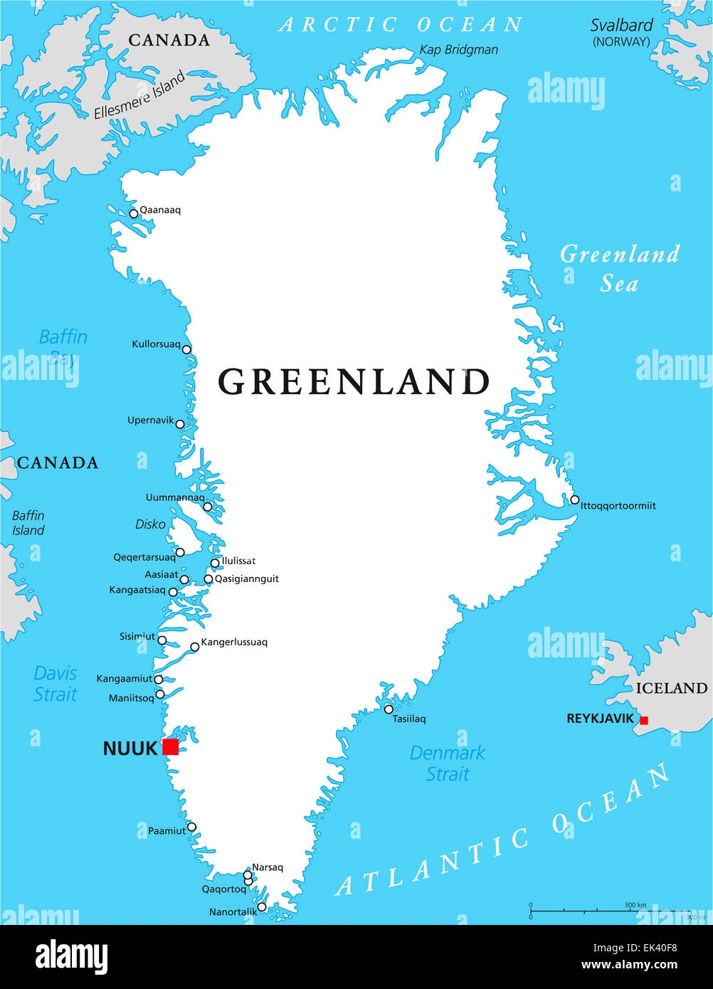 Greenland physical and political map