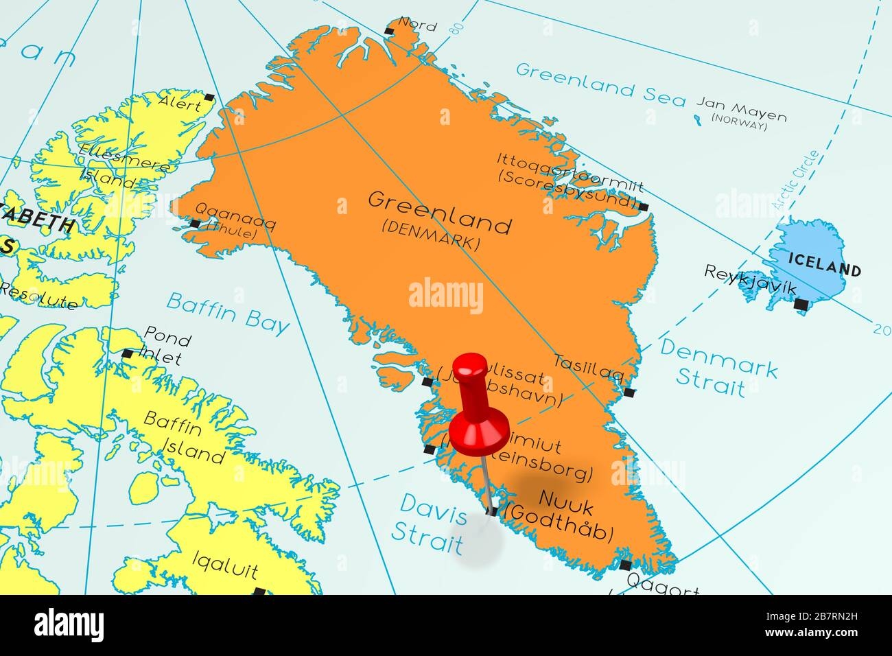 Greenland Nuuk Main City Pinned On Political Map Stock Photo Alamy Greenland Nuuk Main City Pinned On Political Map Stock Photo Alamy
