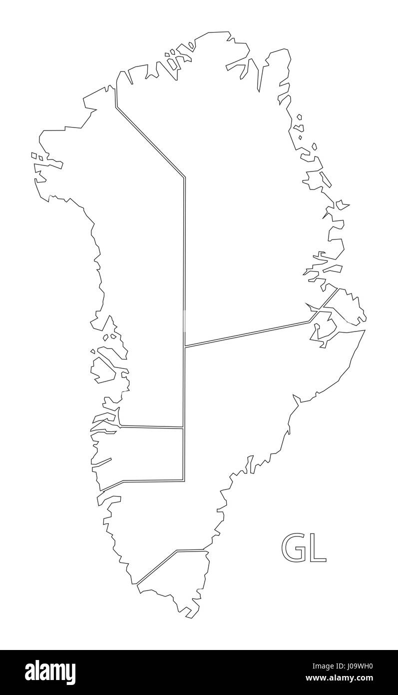 Greenland Outline Silhouette Map Illustration With Regions Stock Vector Image Art Alamy