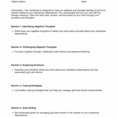 Guilt And Shame Of Substance Dependence CBT Worksheet