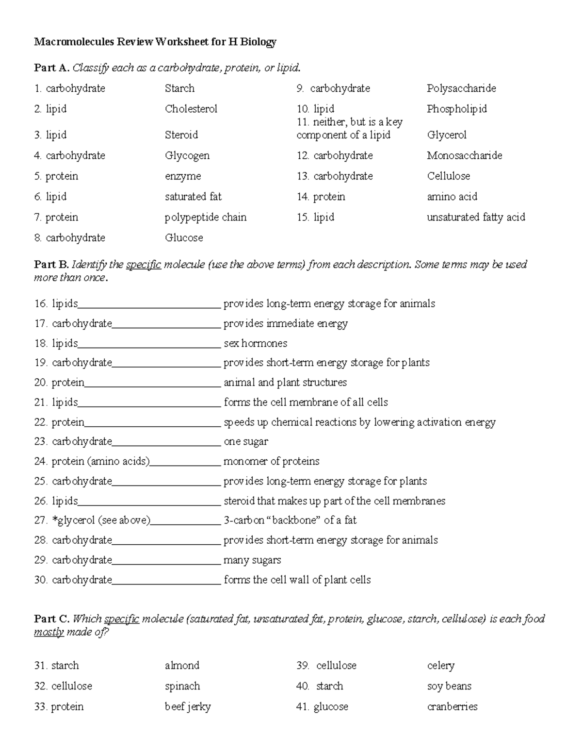 H Biology Macromolecules Review Worksheet Answer Key 2 Studocu H Biology Macromolecules Review Worksheet Answer Key 2 Studocu