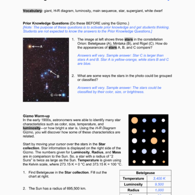 H R Diagram Answer Key Star Classification Properties
