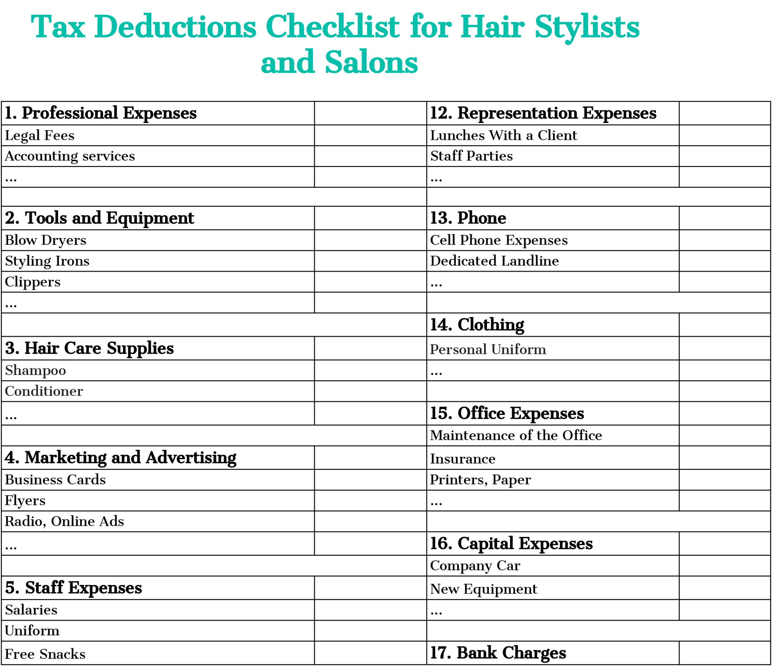 Hairstylist Tax Write Offs Checklist For 2024 Zolmi Worksheets Library