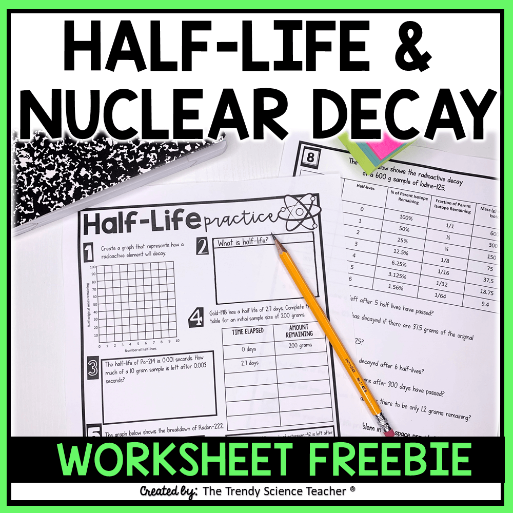 Half Life And Radioactive Decay Worksheet Nuclear Chemistry The Trendy Science Teacher