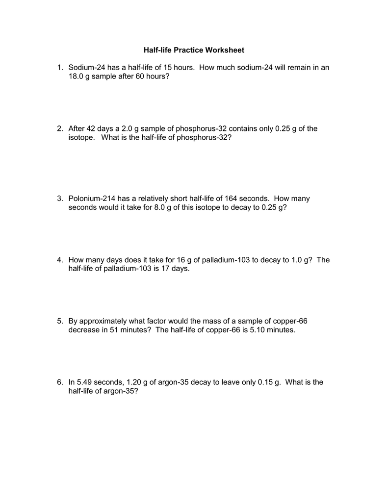half life worksheet and answers half life worksheet and answers