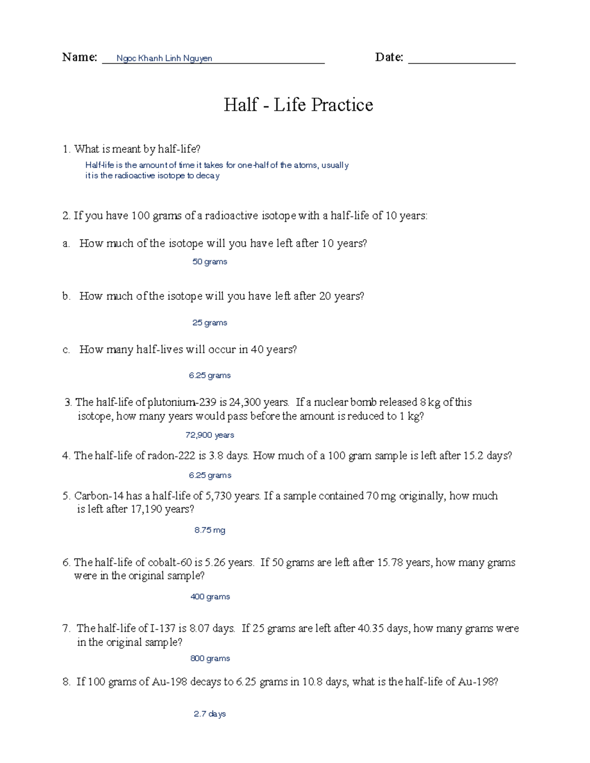 Half Life Worksheet Problems Graphing For Physics 101 Studocu Half Life Worksheet Problems Graphing For Physics 101 Studocu