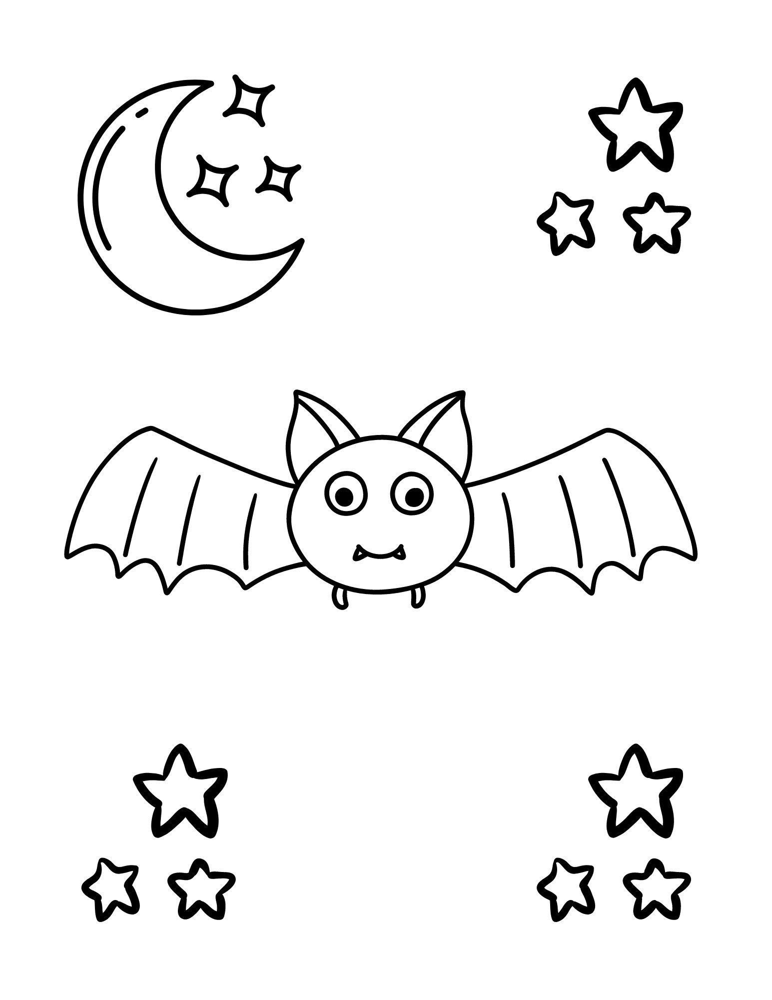 Halloween Coloring Page bat And Stars Etsy Halloween Coloring Page bat And Stars Etsy