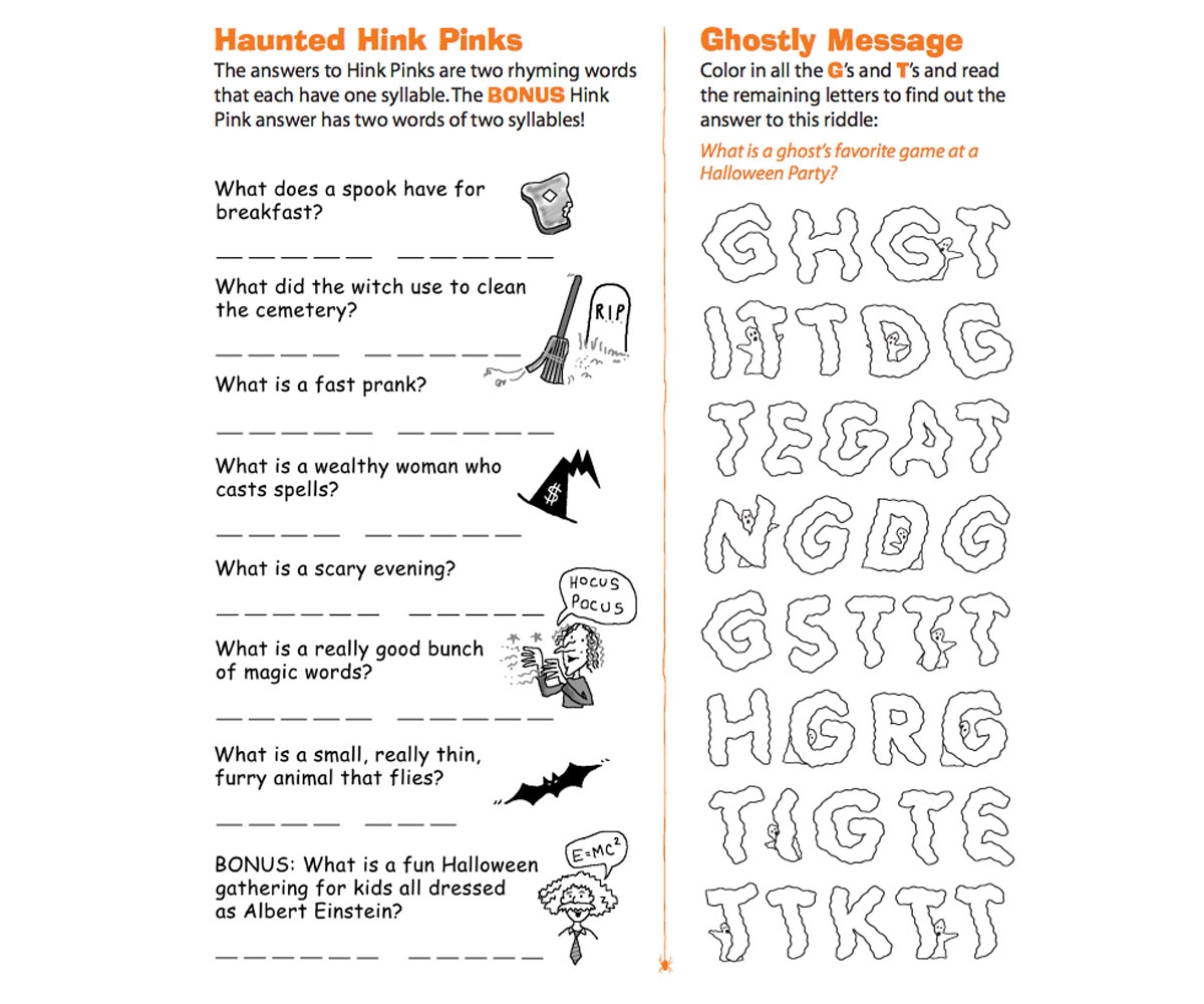 Haunted Hink Pinks Printable FamilyEducation Worksheets Library