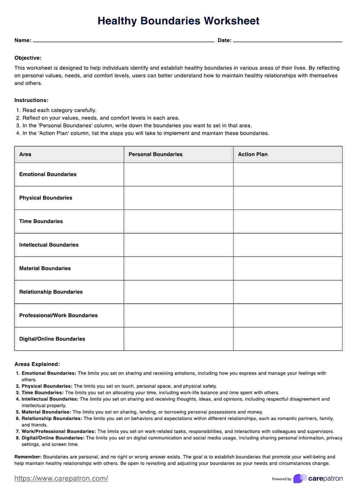 Healthy Boundaries Worksheet
